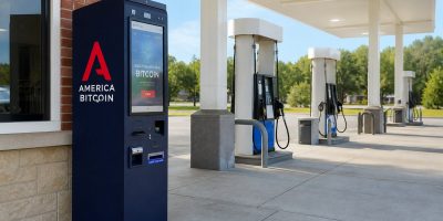 America Bitcoin ATM kiosk at a gas station